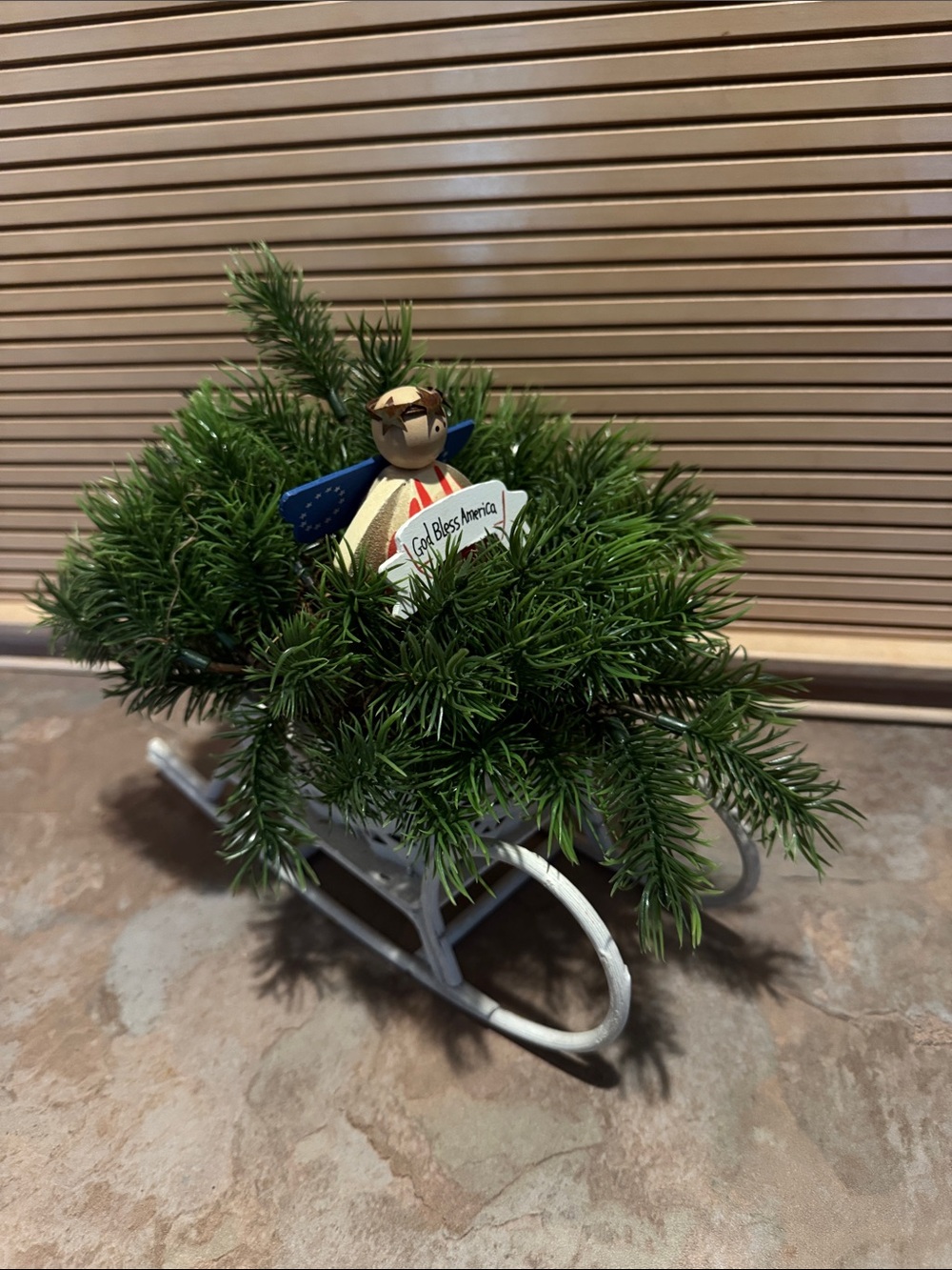 Patriotic Angel Sled Decorative Accent in Green and White